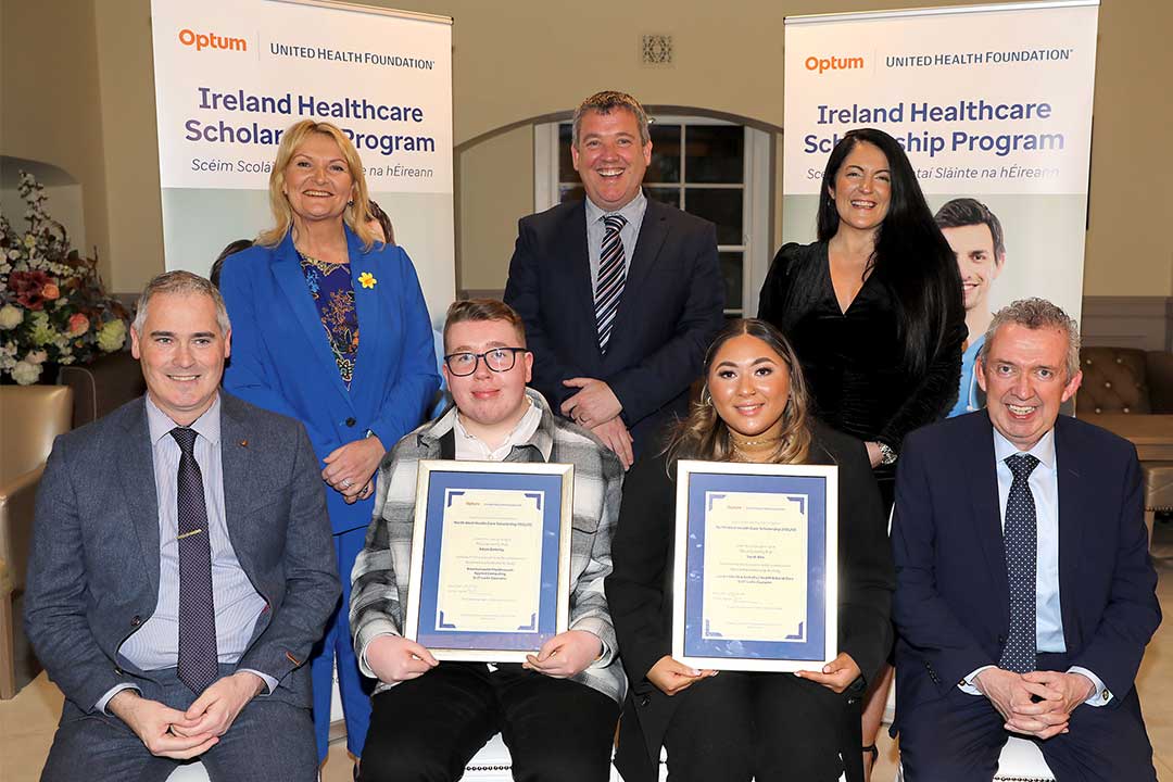 Optum employees with two Ireland Health Care Scholars —  funded by the United Health Foundation
